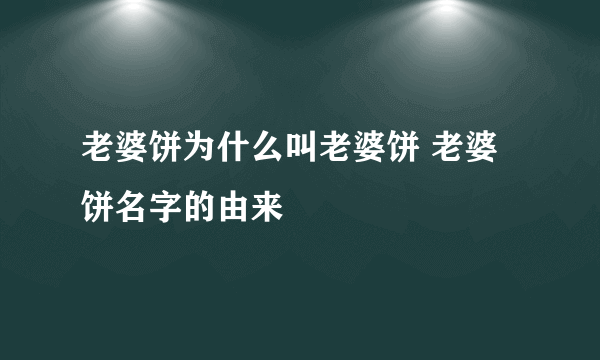 老婆饼为什么叫老婆饼 老婆饼名字的由来