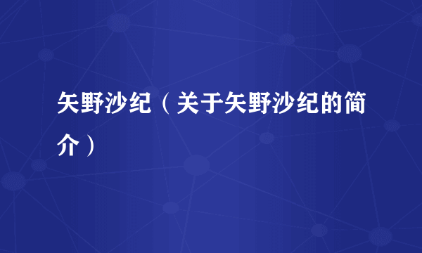 矢野沙纪（关于矢野沙纪的简介）