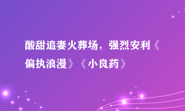 酸甜追妻火葬场，强烈安利《偏执浪漫》《小良药》