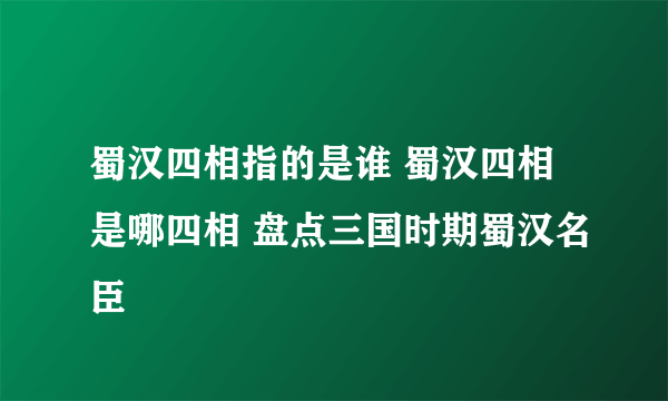 蜀汉四相指的是谁 蜀汉四相是哪四相 盘点三国时期蜀汉名臣