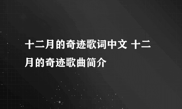 十二月的奇迹歌词中文 十二月的奇迹歌曲简介