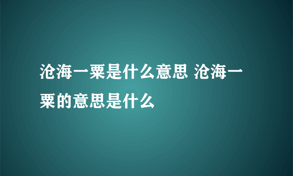 沧海一粟是什么意思 沧海一粟的意思是什么