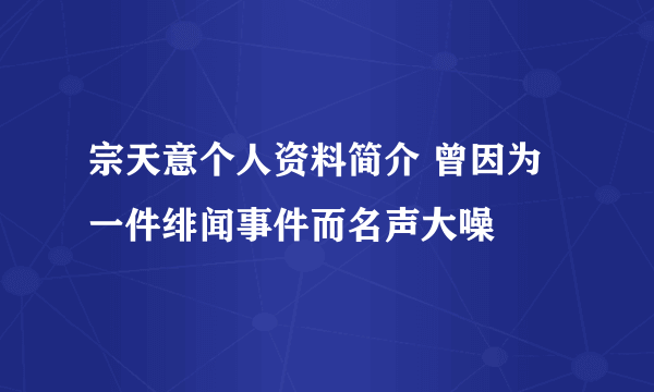 宗天意个人资料简介 曾因为一件绯闻事件而名声大噪