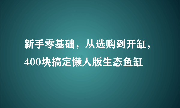 新手零基础，从选购到开缸，400块搞定懒人版生态鱼缸