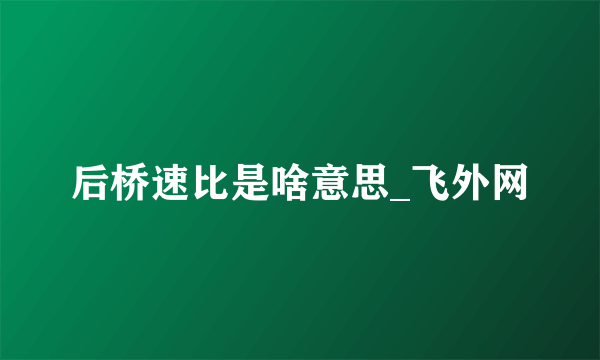 后桥速比是啥意思_飞外网