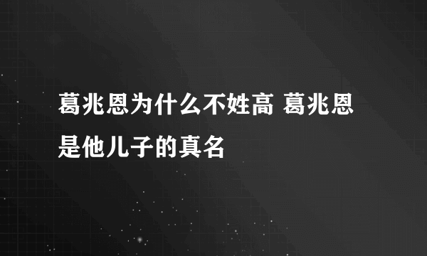 葛兆恩为什么不姓高 葛兆恩是他儿子的真名