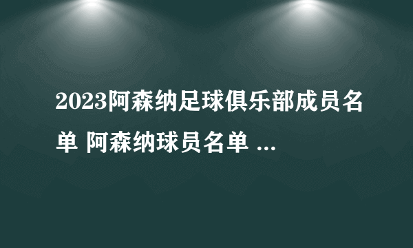 2023阿森纳足球俱乐部成员名单 阿森纳球员名单 阿森纳阵容2023