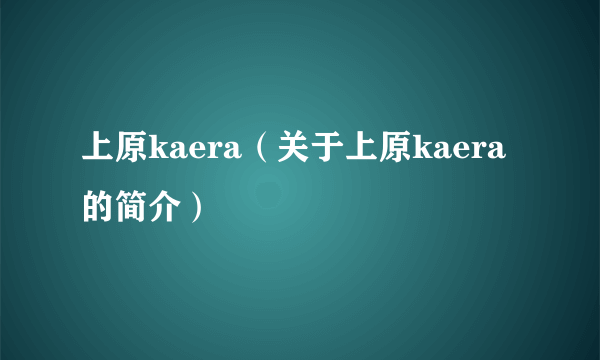 上原kaera（关于上原kaera的简介）