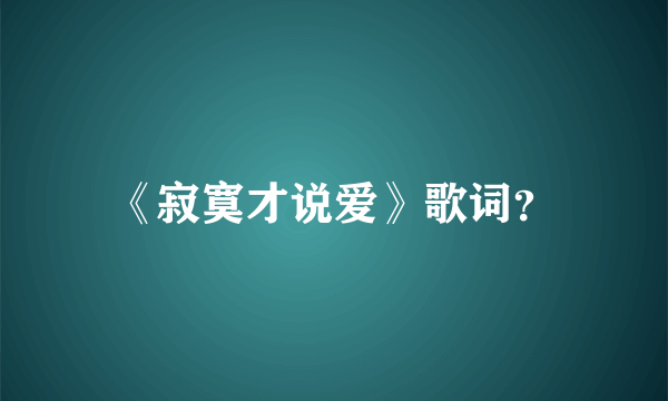 《寂寞才说爱》歌词？