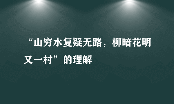 “山穷水复疑无路，柳暗花明又一村”的理解