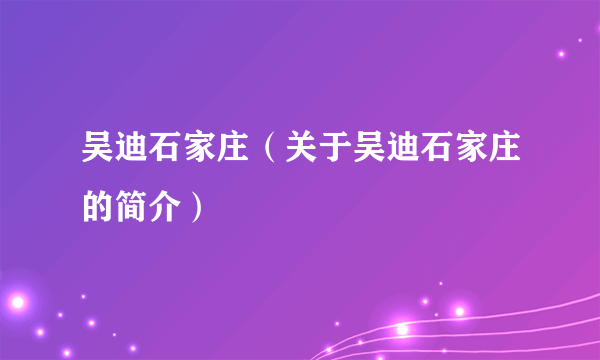 吴迪石家庄（关于吴迪石家庄的简介）