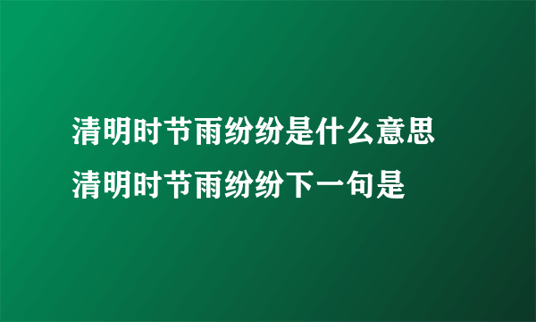 清明时节雨纷纷是什么意思 清明时节雨纷纷下一句是