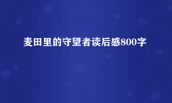 麦田里的守望者读后感800字