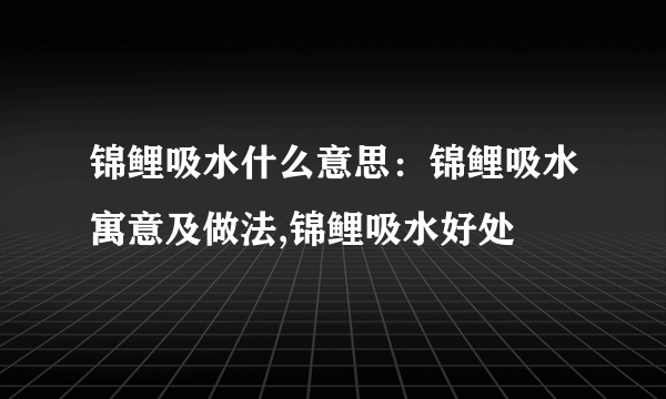 锦鲤吸水什么意思：锦鲤吸水寓意及做法,锦鲤吸水好处