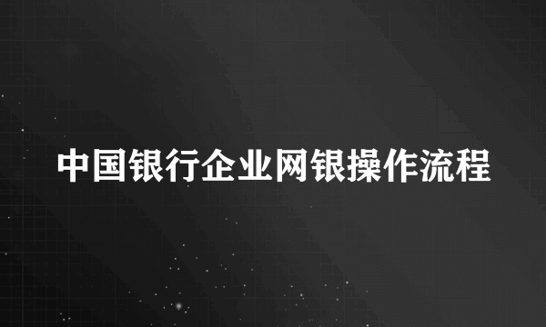 中国银行企业网银操作流程