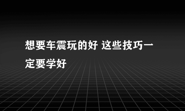 想要车震玩的好 这些技巧一定要学好