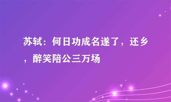 苏轼：何日功成名遂了，还乡，醉笑陪公三万场