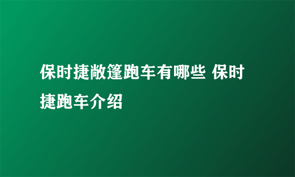 保时捷敞篷跑车有哪些 保时捷跑车介绍