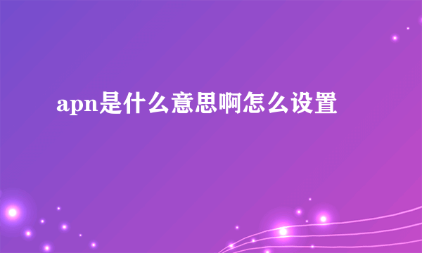 apn是什么意思啊怎么设置