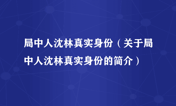 局中人沈林真实身份（关于局中人沈林真实身份的简介）