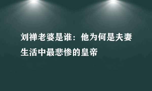 刘禅老婆是谁：他为何是夫妻生活中最悲惨的皇帝