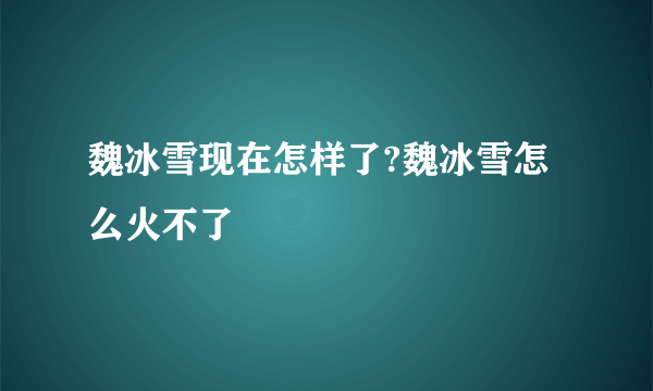 魏冰雪现在怎样了?魏冰雪怎么火不了