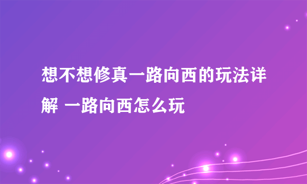 想不想修真一路向西的玩法详解 一路向西怎么玩