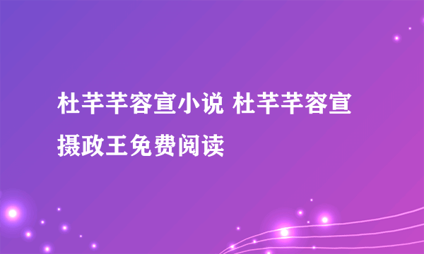 杜芊芊容宣小说 杜芊芊容宣摄政王免费阅读