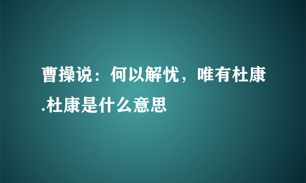 曹操说：何以解忧，唯有杜康.杜康是什么意思