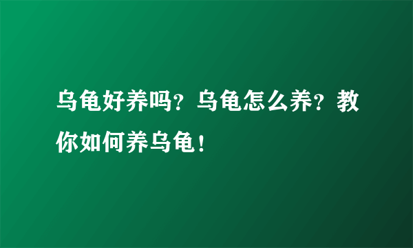 乌龟好养吗？乌龟怎么养？教你如何养乌龟！