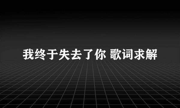 我终于失去了你 歌词求解