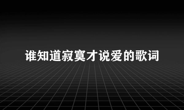 谁知道寂寞才说爱的歌词