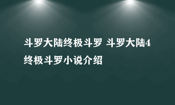 斗罗大陆终极斗罗 斗罗大陆4终极斗罗小说介绍