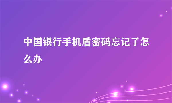 中国银行手机盾密码忘记了怎么办