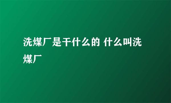 洗煤厂是干什么的 什么叫洗煤厂