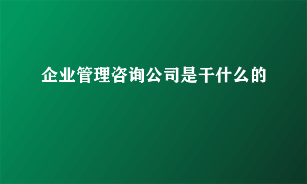 企业管理咨询公司是干什么的