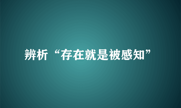 辨析“存在就是被感知”