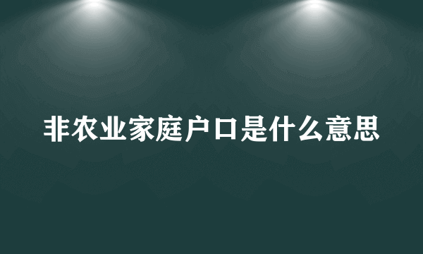 非农业家庭户口是什么意思