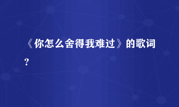 《你怎么舍得我难过》的歌词？