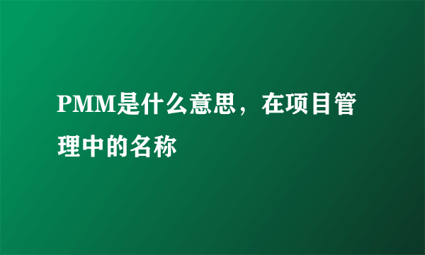 PMM是什么意思，在项目管理中的名称