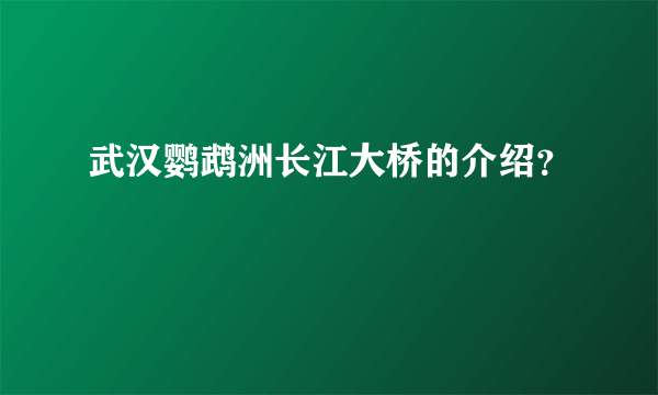 武汉鹦鹉洲长江大桥的介绍？