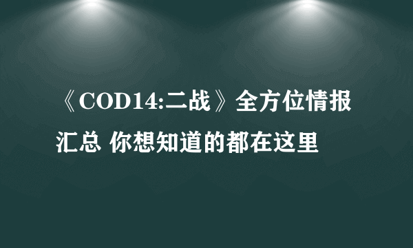 《COD14:二战》全方位情报汇总 你想知道的都在这里