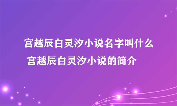 宫越辰白灵汐小说名字叫什么 宫越辰白灵汐小说的简介