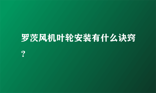 罗茨风机叶轮安装有什么诀窍？