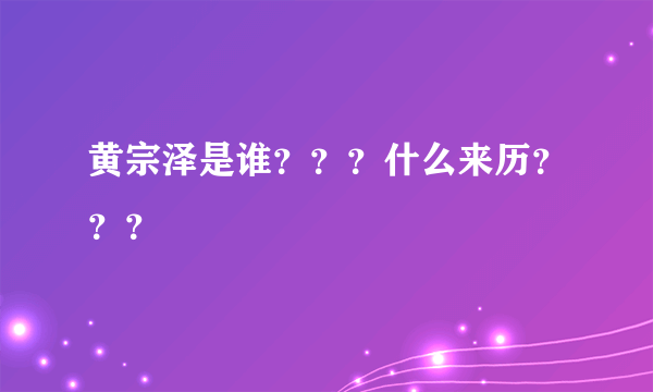 黄宗泽是谁？？？什么来历？？？