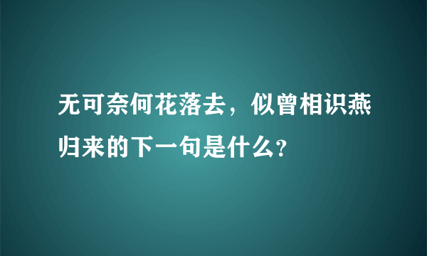 无可奈何花落去，似曾相识燕归来的下一句是什么？