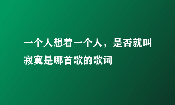 一个人想着一个人，是否就叫寂寞是哪首歌的歌词