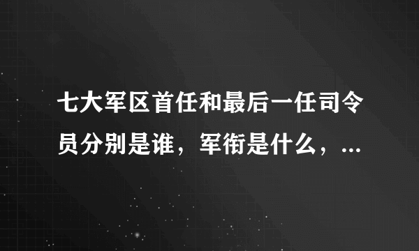 七大军区首任和最后一任司令员分别是谁，军衔是什么，任期多长？