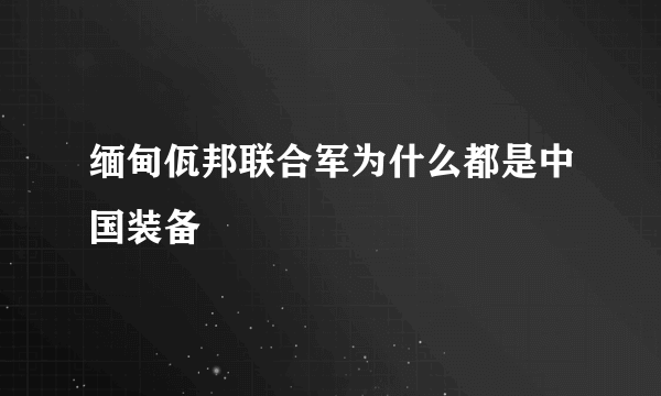 缅甸佤邦联合军为什么都是中国装备