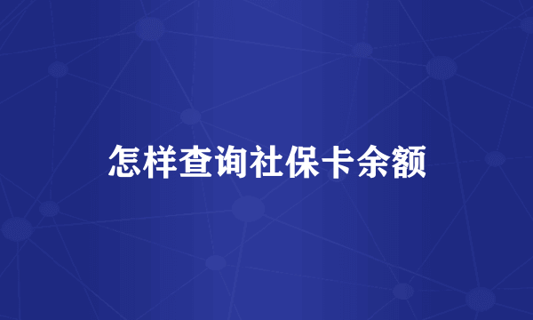 怎样查询社保卡余额